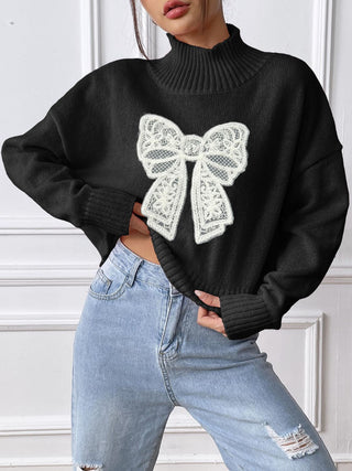 Bow Turtleneck Long Sleeve Sweater - 1985 the VAULT Boutique