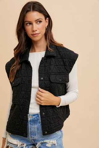 Annie Wear Texture Quilted Snap Down Vest Coat - 1985 the VAULT Boutique