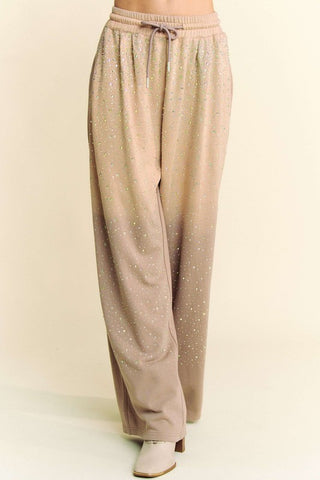 Davi & Dani Rhinestone Drawstring Wide Leg Pants - 1985 the VAULT Boutique