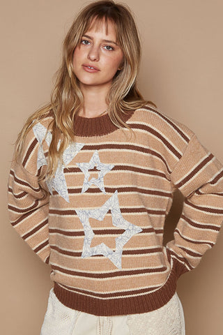 POL Star Patch Stripe Round Neck Sweater - 1985 the VAULT Boutique