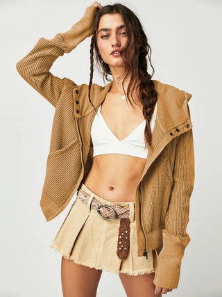 Waffle-Knit Dropped Shoulder Hooded Jacket - 1985 the VAULT Boutique