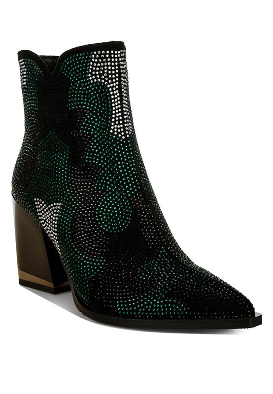 Zarka Rhinestones Embellished Block Heel Boots - 1985 the VAULT Boutique