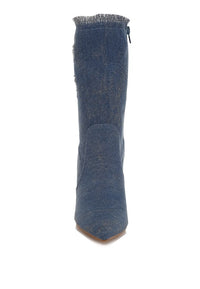 Himkok Distressed Denim Mid-Calf Boots - 1985 the VAULT Boutique