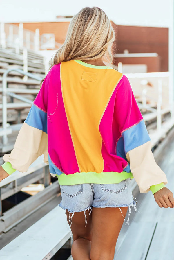 Color Block Round Neck Long Sleeve Top - 1985 the VAULT Boutique