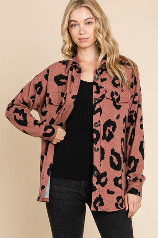 BOMBOM Animal Print Button Up Knit Shacket - 1985 the VAULT Boutique