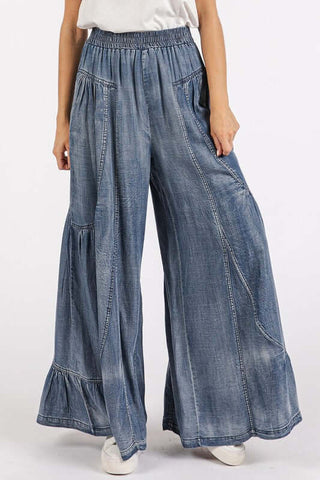 Mittoshop Washed Chambray Tier Detail Wide Leg Pants - 1985 the VAULT Boutique