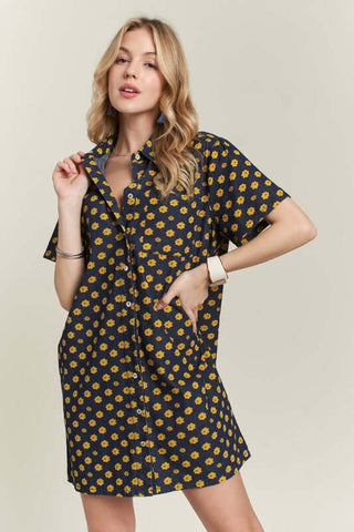 ADORA Floral Button-Up Mini Denim Dress - 1985 the VAULT Boutique