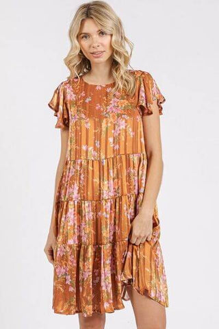 Mittoshop Flower Print Round Neck Flutter Sleeve Tiered Dress - 1985 the VAULT Boutique