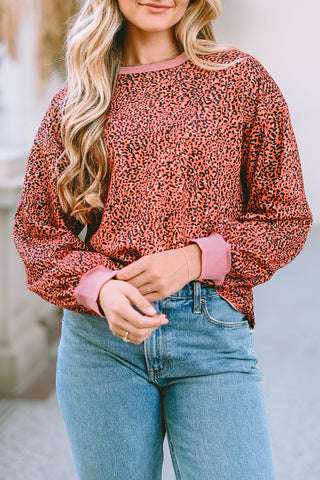 Leopard Round Neck Long Sleeve Sweatshirt - 1985 the VAULT Boutique