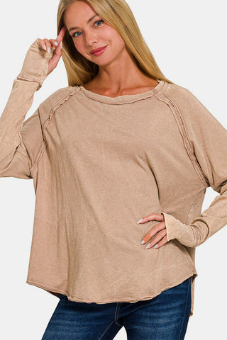 Zenana Round Neck Thumbhole Long Sleeve T-Shirt - 1985 the VAULT Boutique