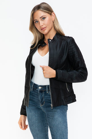 Snobbish PU Leather Biker Jacket with Side Zip Pockets - 1985 the VAULT Boutique