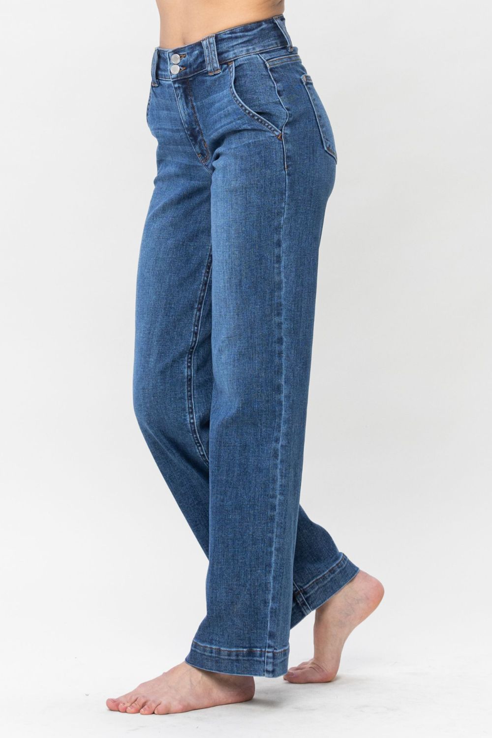 Judy Blue Full Size Double Button Wide Leg Jeans - 1985 the VAULT Boutique