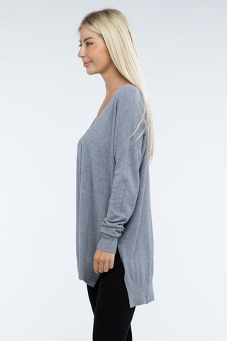 Hi-Low Hem Basic Front Seam Sweater - 1985 the VAULT Boutique