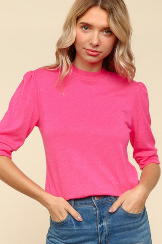 Haptics Tied Back Mock Neck Half Sleeve Knit Top - 1985 the VAULT Boutique