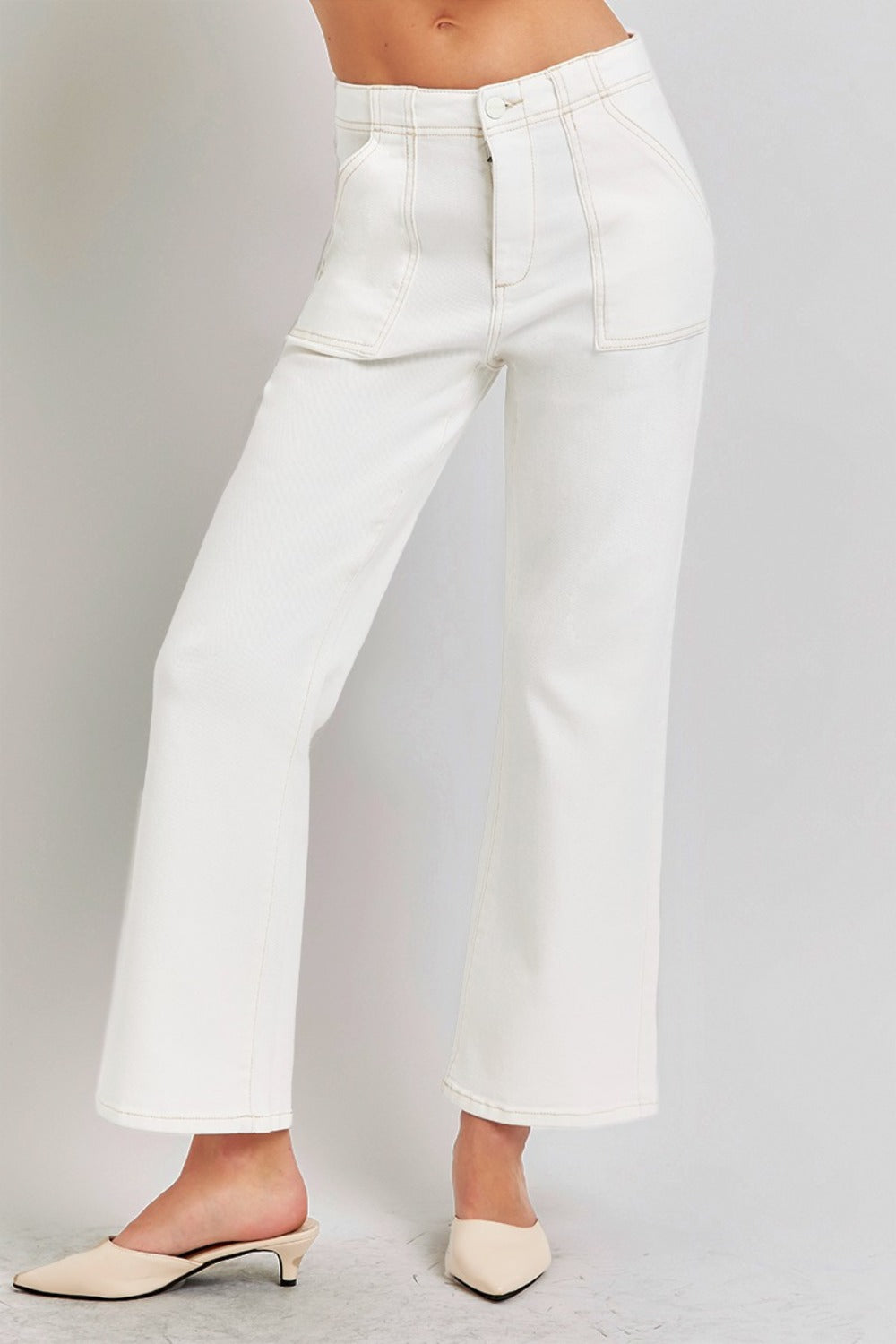 RISEN High Rise Ankle Flare Jeans with Patch Pockets - 1985 the VAULT Boutique