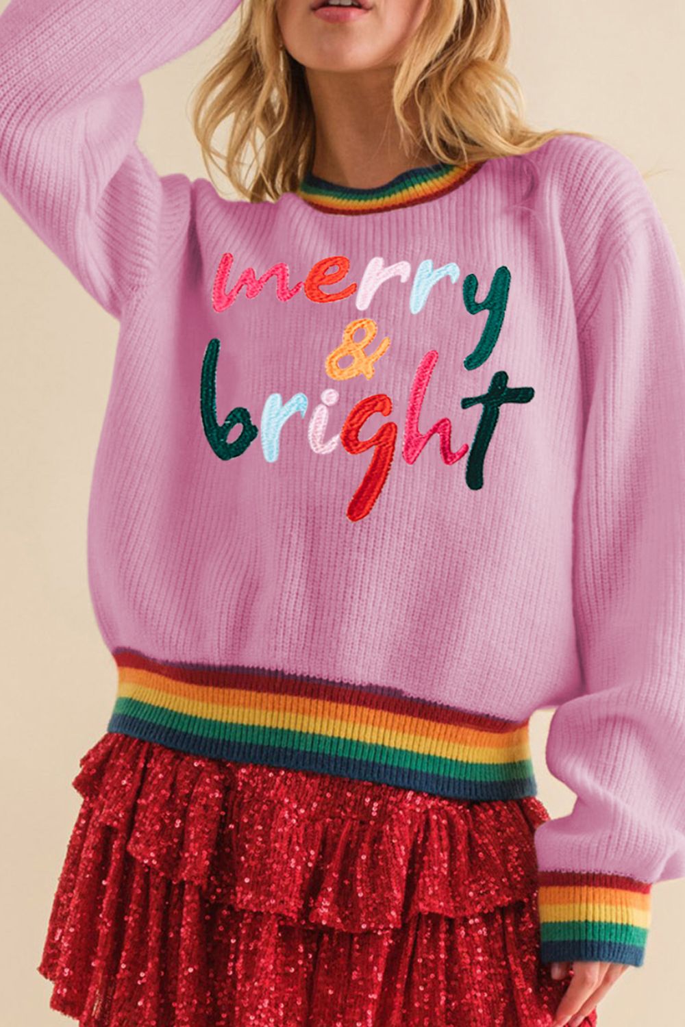 MERRY & BRIGHT Ribbed Round Neck Sweater - 1985 the VAULT Boutique