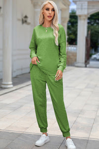 Round Neck Top and Drawstring Pants Lounge Set - 1985 the VAULT Boutique