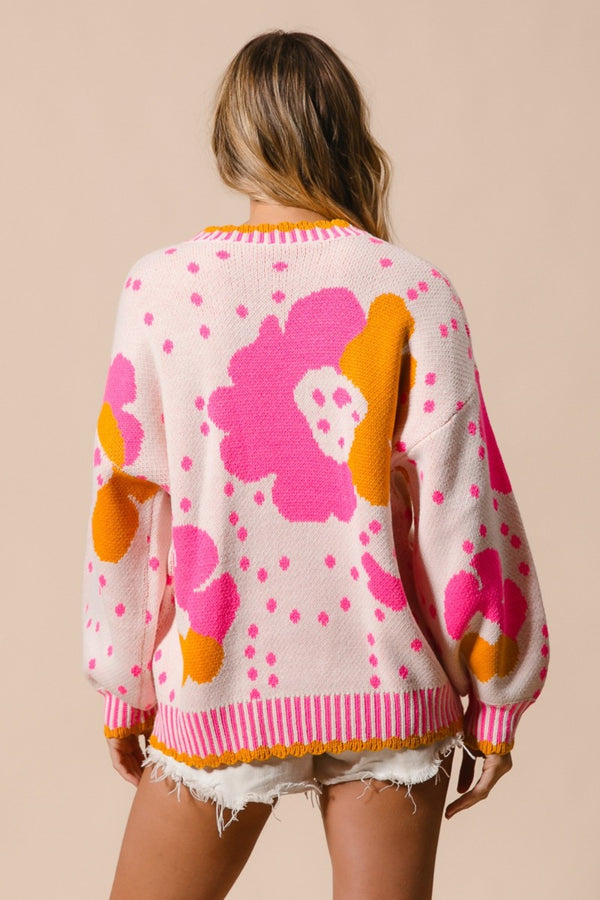 BiBi Flower Pattern Contrast Sweater - 1985 the VAULT Boutique