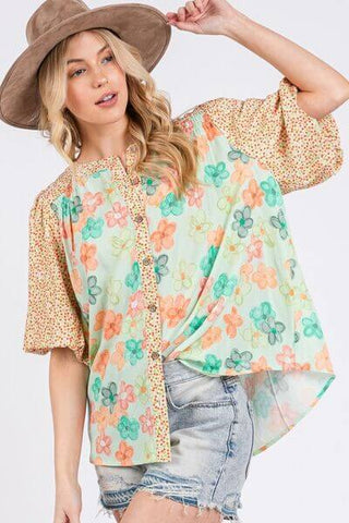 SAGE+FIG Button Down Bubble Sleeves Shirt - 1985 the VAULT Boutique