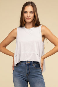 Basic Shark Bite Side Slit Short Sleeveless Top - 1985 the VAULT Boutique