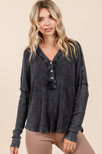 Mittoshop Washed V-Neck Long Sleeve Blouse - 1985 the VAULT Boutique