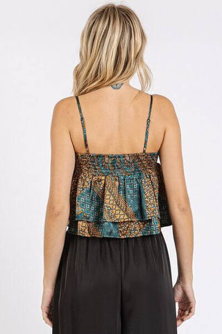 Mittoshop Paisley Patchwork Print Satin Ruffle Crop Cami - 1985 the VAULT Boutique