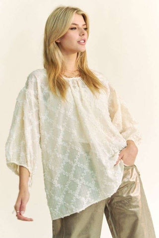 Davi & Dani Tied Round Neck Mesh Blouse - 1985 the VAULT Boutique