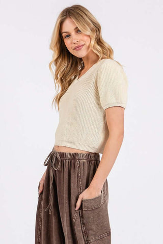 Mittoshop V-Neck Short Sleeve Crop Sweater - 1985 the VAULT Boutique