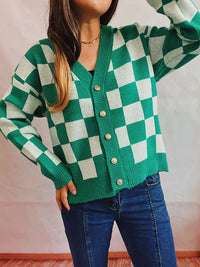 Checkered Open Front Button Up Cardigan - 1985 the VAULT Boutique