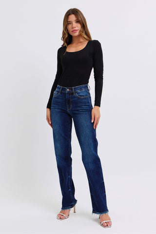 Judy Blue Full Size Raw Hem Straight Leg Jeans - 1985 the VAULT Boutique