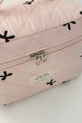 Bow Embroidered Quilted Storage Bag with Zip - 1985 the VAULT Boutique