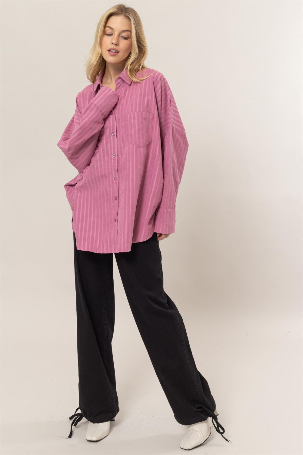 HYFVE Stripe Button Down Long Sleeve Oversized Shirt - 1985 the VAULT Boutique