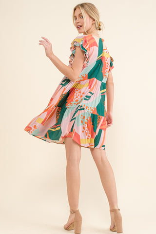 And The Why Printed Double Ruffle Sleeve Dress - 1985 the VAULT Boutique