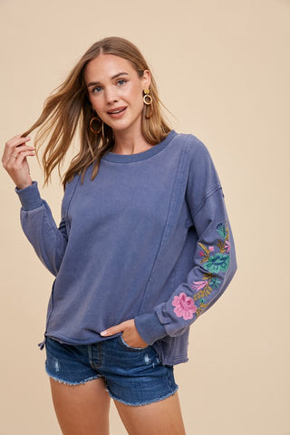 Annie Wear Embroidered Long Sleeve French Terry Top - 1985 the VAULT Boutique