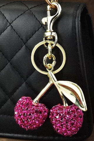 Hot Pink Rhinestone Cherry Purse Charm - 1985 the VAULT Boutique