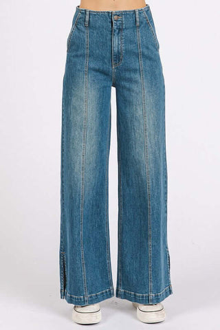 Mittoshop Medium Wash Seam Detail Wide Leg Denim Jeans - 1985 the VAULT Boutique