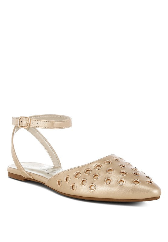 Chalcis Metallic Eyelet Detail Flat Sandals - 1985 the VAULT Boutique