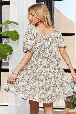 ADORA Floral Square Neck Puff Sleeve Dress - 1985 the VAULT Boutique