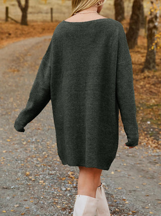 V-Neck Dropped Shoulder Sweater Dress - 1985 the VAULT Boutique