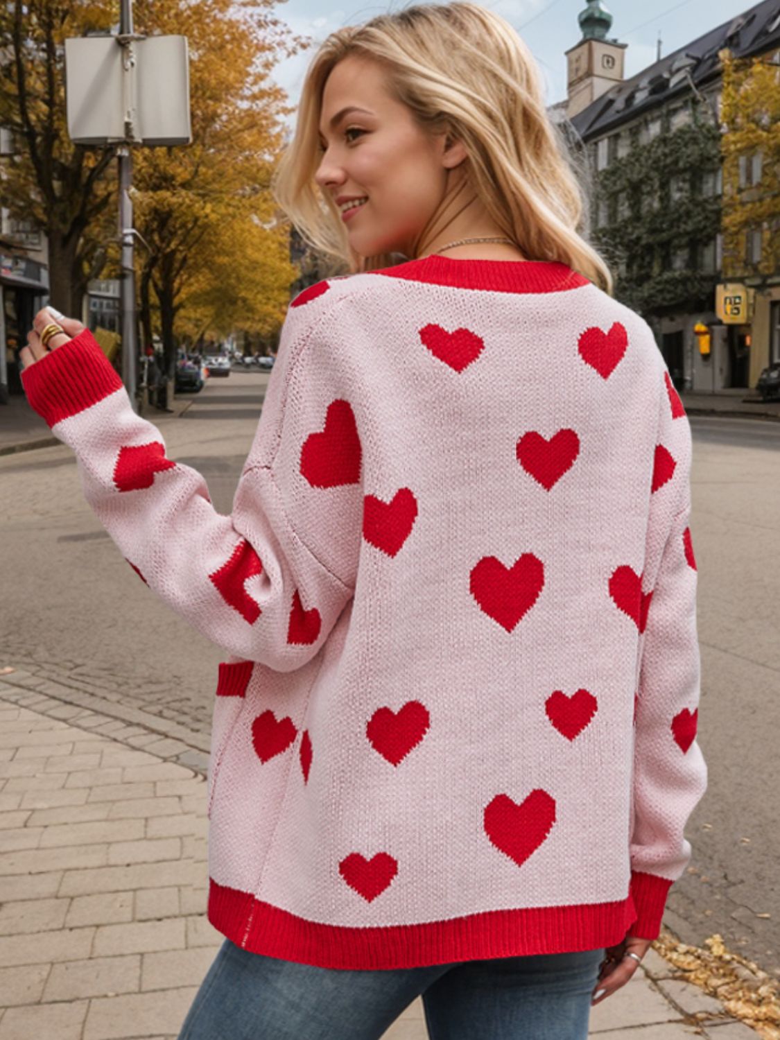 Heart Button Up Dropped Shoulder Long Sleeve Cardigan - 1985 the VAULT Boutique