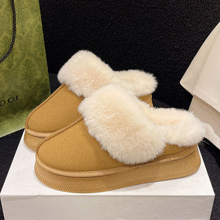 Suede Faux Fur Round Toe Platform Slippers - 1985 the VAULT Boutique