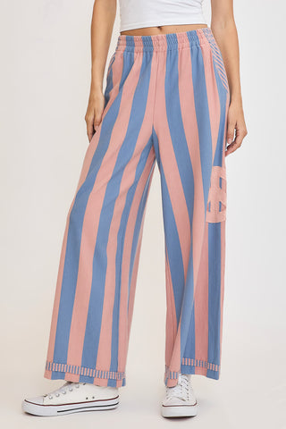 Umgee Peace Sign Patch Striped Wide Leg Pants - 1985 the VAULT Boutique