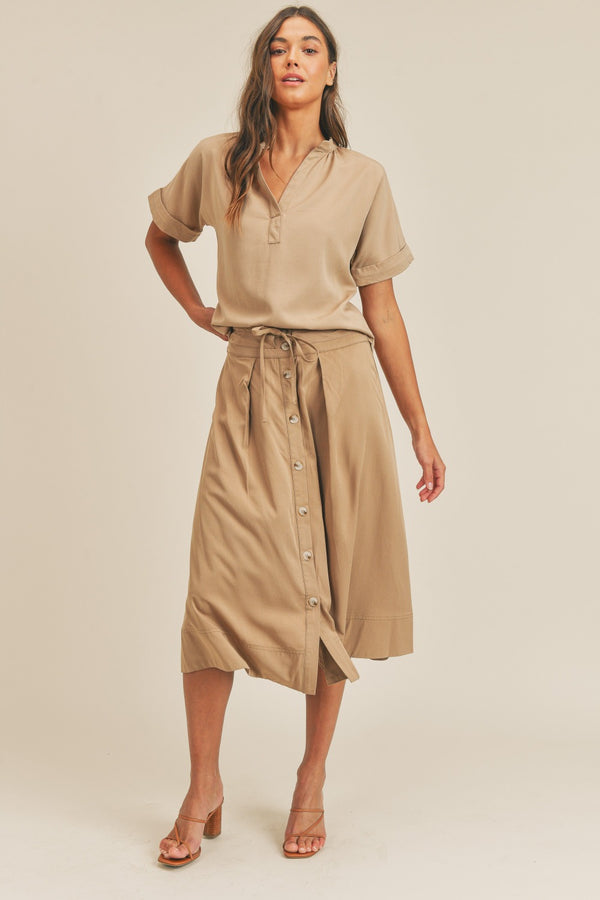 MABLE Short Sleeve Top and Button Down Midi Skirt Set - 1985 THE VAULT