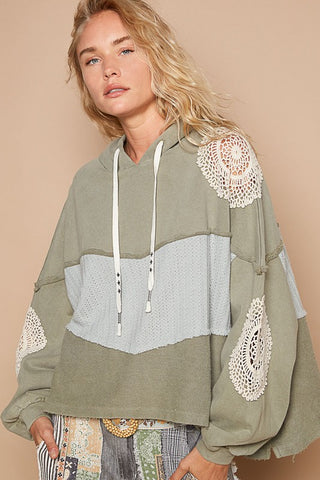 POL Openwork Contrast Dropped Shoulder Hoodie - 1985 the VAULT Boutique