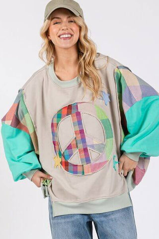 SAGE + FIG Contrast Peace Patch Dropped Shoulder Sweatshirt - 1985 the VAULT Boutique