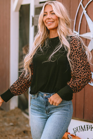 Leopard Print Long Sleeve Ribbed Knit Blouse - 1985 the VAULT Boutique