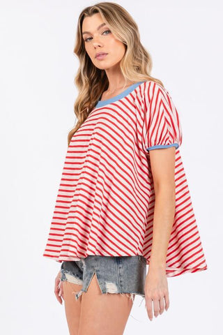 Ces Femme Striped Round Neck Short Sleeve T-Shirt - 1985 the VAULT Boutique