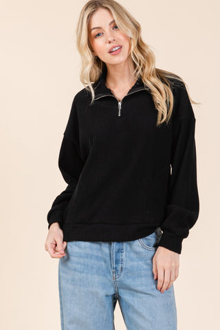 BOMBOM Quarter Zip Long Sleeve Sweatshirt with Pockets - 1985 the VAULT Boutique