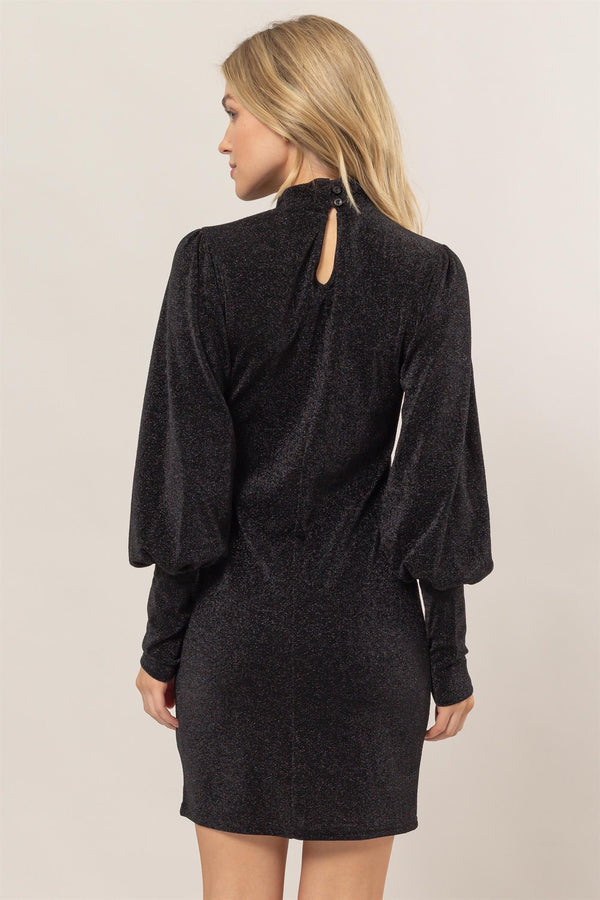 HYFVE Glitter Mock Neck Long Sleeve Mini Dress - 1985 the VAULT Boutique