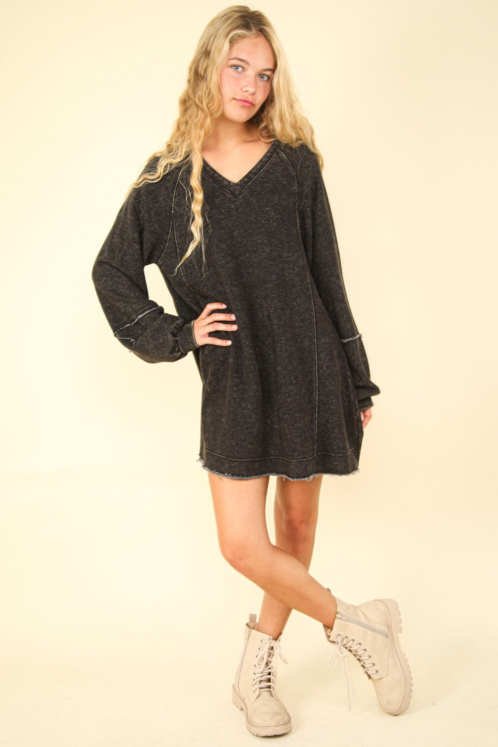 VERY J Mineral Washed Oversized A-Line Mini Dress - 1985 the VAULT Boutique